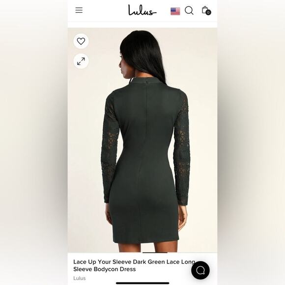 Lulu's Dark Green Mini Dress with Long Sleeve and lace -Size Small - Picture 2 of 9